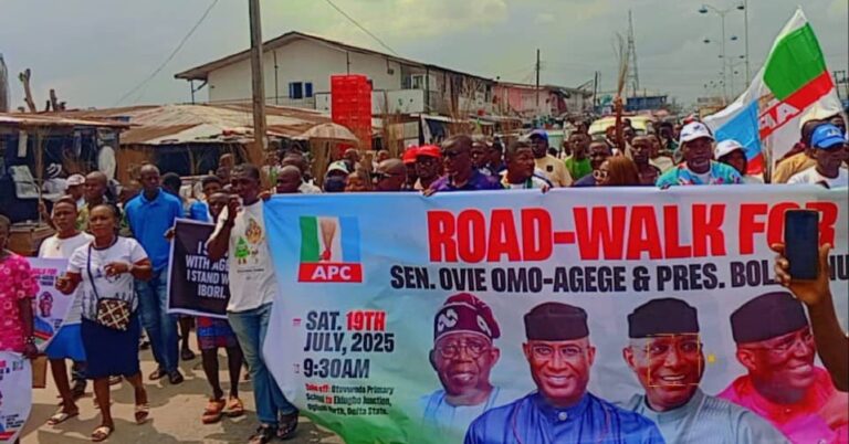 2027: Tinubu, Omo-Agege Solidarity Walk’ Heats Up Polity In Delta, Youths Throng Ughelli Streets  *Do not be deceived DSP Ovie Omo-Agege is coming, Solidarity Walk is a liberation walk – Chuks