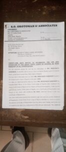 Twenty-one-day notice to relinquish the operationally Grace Youth Corps of Nigeria